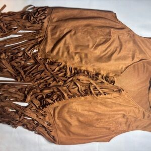 Fringed Tan Vest for Women